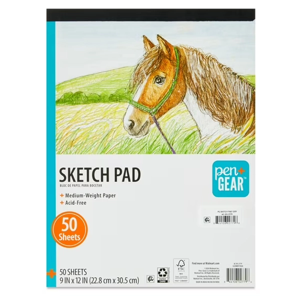 Pen+Gear Medium Weight Paper Sketch Pad, 9 x 12 Inches, 50 Sheets