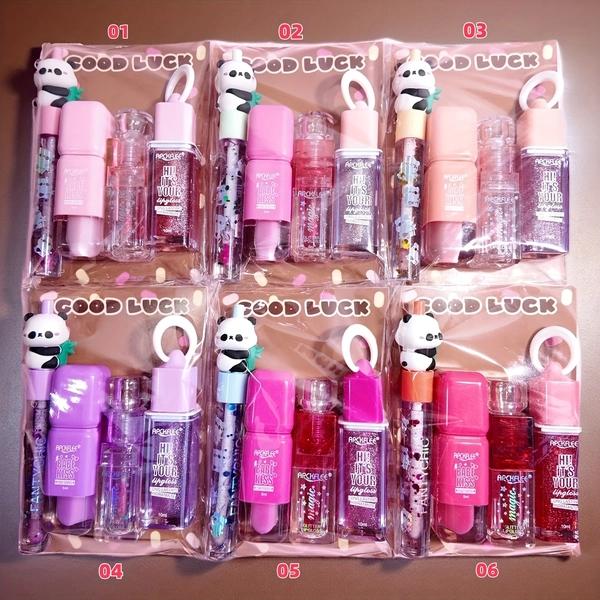 4pcs Color-Changing Glitter Lip Gloss Set - Waterproof, Moisturizing Lip Tint with Cute Cartoon Characters, Perfect for Christmas, Valentine'S Day, and Birthday Gifts, Lip Gloss Set|Playful Design|Waterproof Lip Gloss, Lip Gloss Set