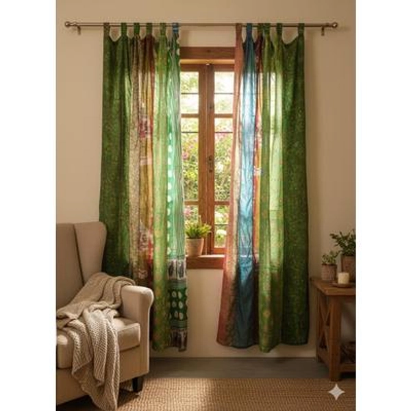 Upcycled Silk Sari Curtain: Boho Window Door Panel, Indian Decor