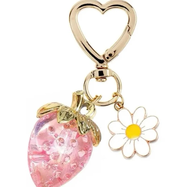 Kawaii Strawberry Heart Charm Keychain