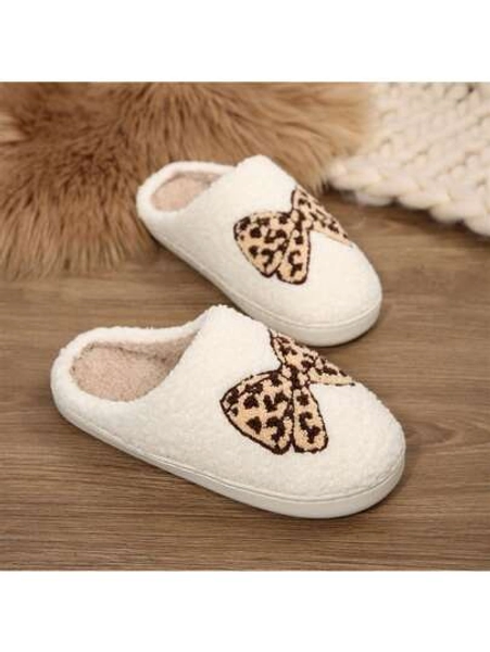 Womens Slip On Slippers Bow Memory Foam Plush Fluffy Warm House