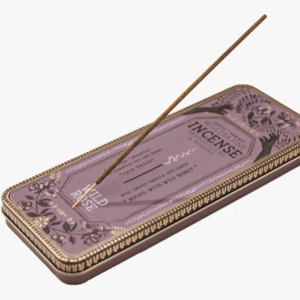 Premium Stick Incense with Tin Burner Wild Rose