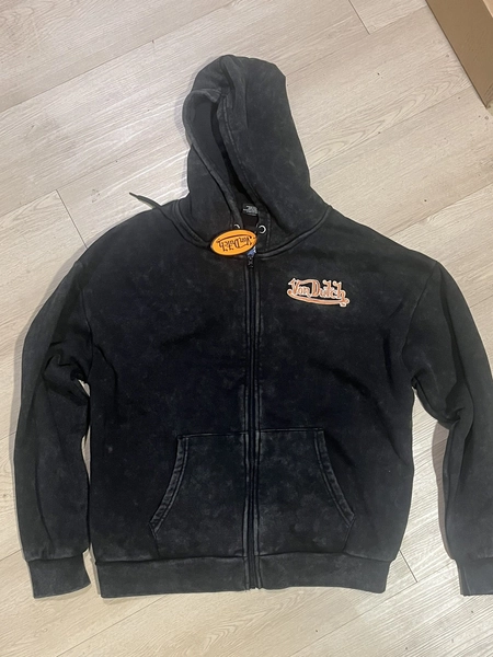  Von Dutch Acid Black Hoodie Roses Flying Eyeball Graphic Full Zip Men's L 