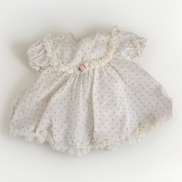 Vintage Bryan Baby Dress 3-6M White Pink Rosebud Lace Delicate Boutique 80's