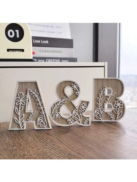 1pc 4.9 Inch Rustic Wooden Floral Carved Alphabet Letter - Unique Room Decor, Wall Art, Wedding Decoration, French Country Style Home