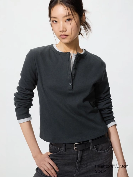 Women's Ribbed Henley Neck T-Shirt | UNIQLO US