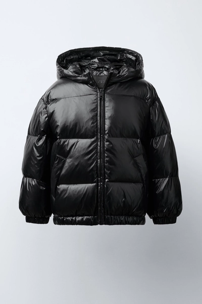 50% FEATHER AND 50% DOWN WATER REPELLENT HOODED JACKET - Black | ZARA United States