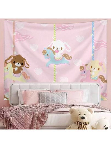 1pc Adorable Tapestry Rotating Carousel Cartoon Tapestry, Lovely Anime Decor Hanging Tapestry, Room Dorm Wall Decor Hanging Cloth, Living Room Office Home Decor Wall Hanging