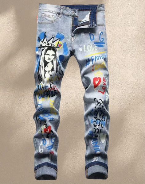 Fashionable Men's Jeans  With Trendy Prints  Highlighting Individuality   Elastic And Breathable Fabric  Free Shipping - AliExpress 200000343