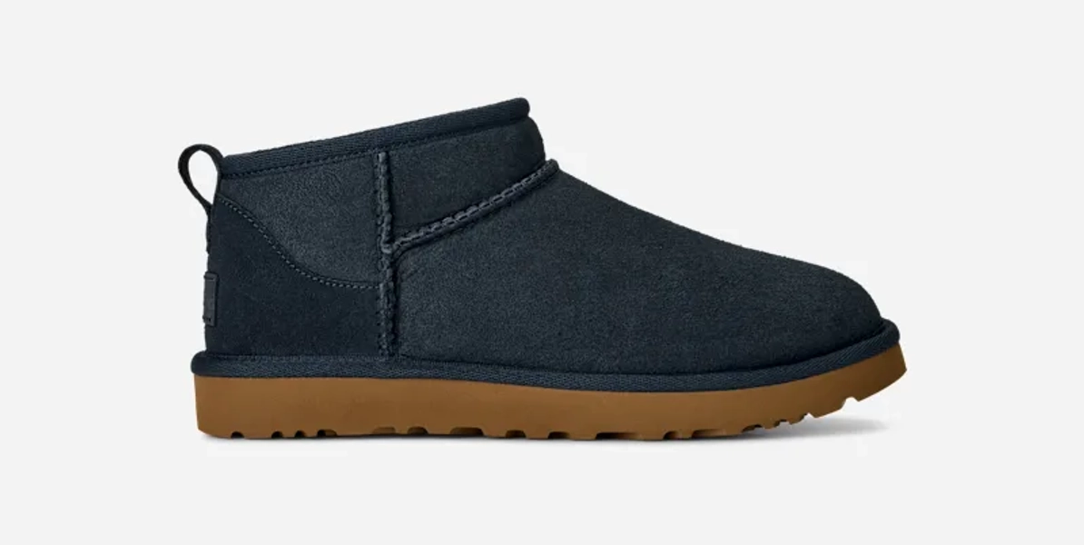UGG® Women's Classic Ultra Mini Sheepskin Classic Boots in Dark Indigo, Size 11