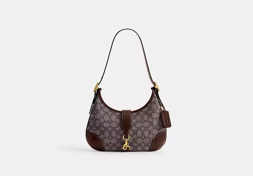 Brass/Oak Maple Hamptons Hobo Bag In Signature Jacquard