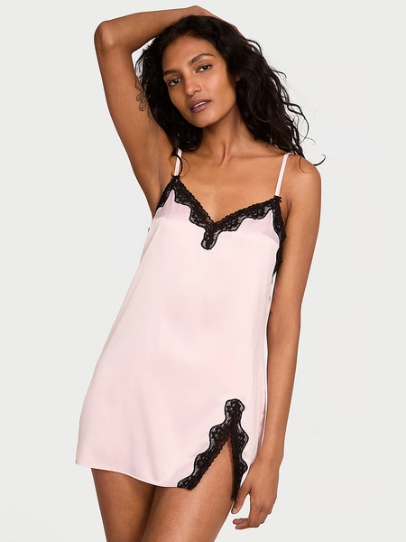 Tease Satin Lace-Trim Mini Slip Dress