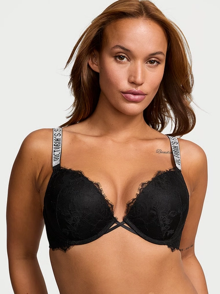 Soutien-gorge push-up en dentelle à bretelles brillantes
