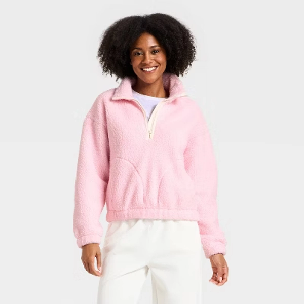 Women's High Pile Fleece 1/2 Zip Pullover Jacket - All In Motion™ Light Pink L