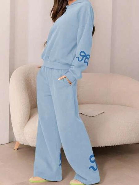 2pcs Women Casual Butterfly Print Hoodie Set, Cute Pullover Sweatshirt Outfit For Beach, Sports, Office, Home, Street, Spring, Autumn, Winter, Graduation, Back To School, Female Teacher, Fall