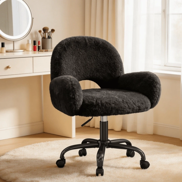Romorgniz Makeup Vanity Chair with Round Hollow Back Cute Desk Chair with Rolling Wheels Height Adjustable Chair with Arms for Living Room, Bedroom, Make-up Dressing Room, Black - Walmart.com