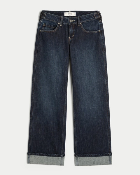 Hollister Andi Adjustable Waist Low-Rise Dark Wash Baggy Jeans
