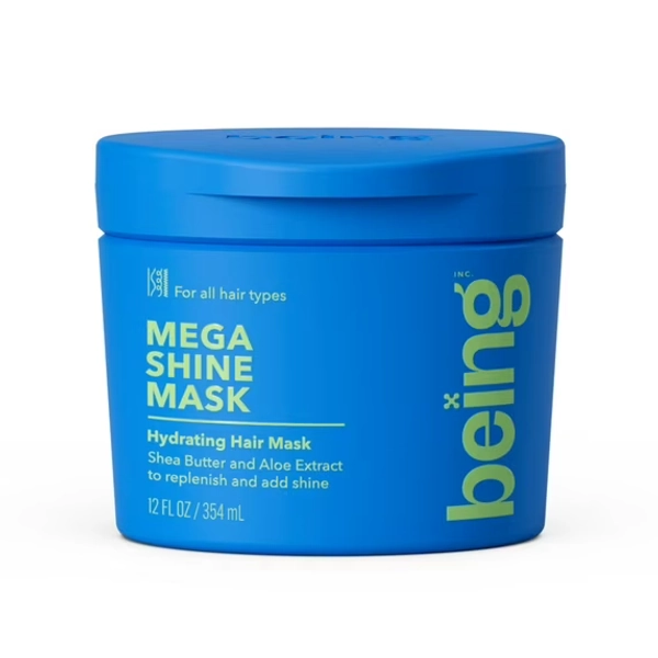 being MEGA SHINE Hydrating Hair Mask,Protects All Hair Types, Shea Aloe Extract 12 fl oz