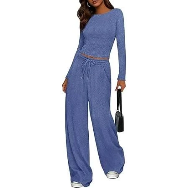 Prettygarden Women's 2 Piece Long Sleeve Crop Top and Wide Leg Pants Set