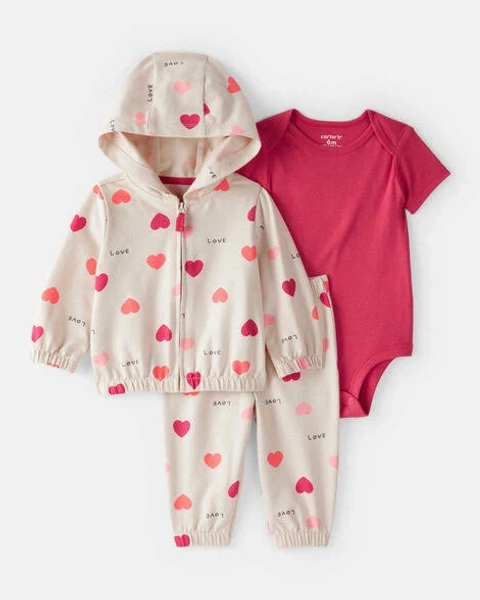 Carter's Baby Girls 3-Piece Heart Jacket Outfit Set