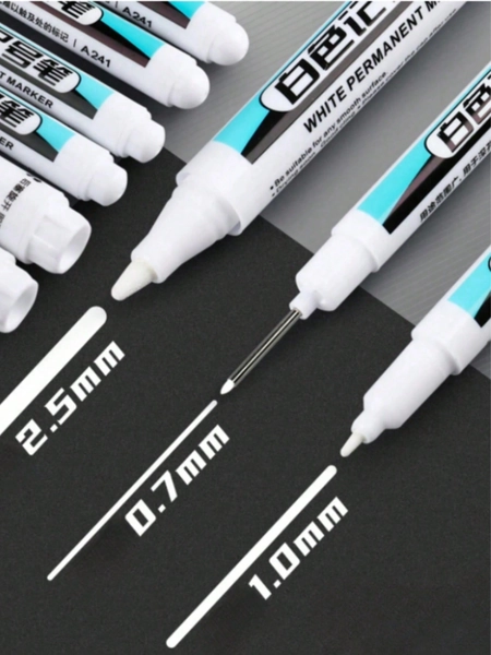 3pcs White Marker Pens, Tip Sizes 0.7mm, 1mm, And 2.0mm, Deep Hole Waterproof, Suitable For Woodworking, Architects, Construction Workers, Glass, Tires, Notebooks And Art Projects
