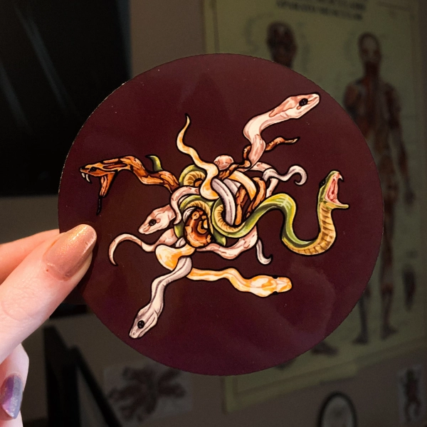 Snake King Rat King Round Reptile Glossy Die Cut Vinyl Handmade Serpent Animal Sticker