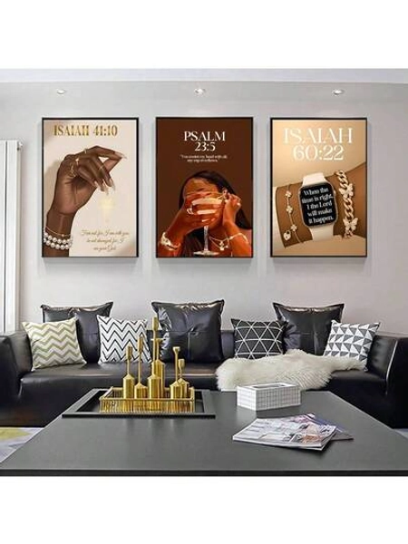 1/3 Panel Christian Bible Verse Wall Art, Inspirational Christian Printed Canvas, Elegant Hand-Painted Jewelry Poster, Bible Verse Decor, Suitable For Bedroom, Living Room Or Dorm, Gift For Her, Frameless
