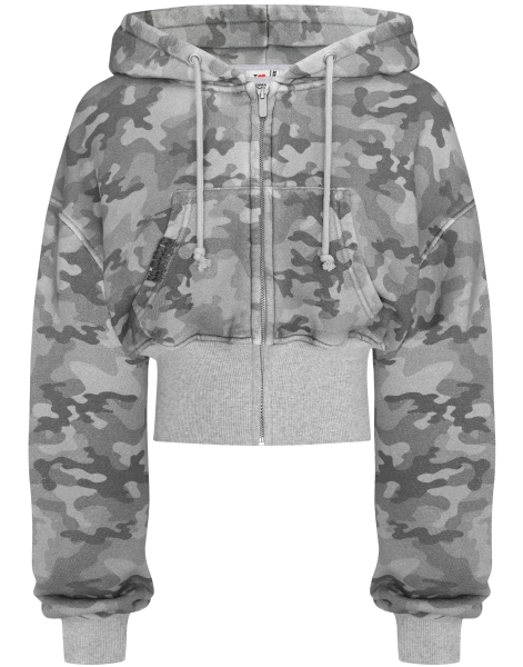 DROP NOV 14TH - Grey Camo Baggy Cropped Zip Hoodie - Xxsmall