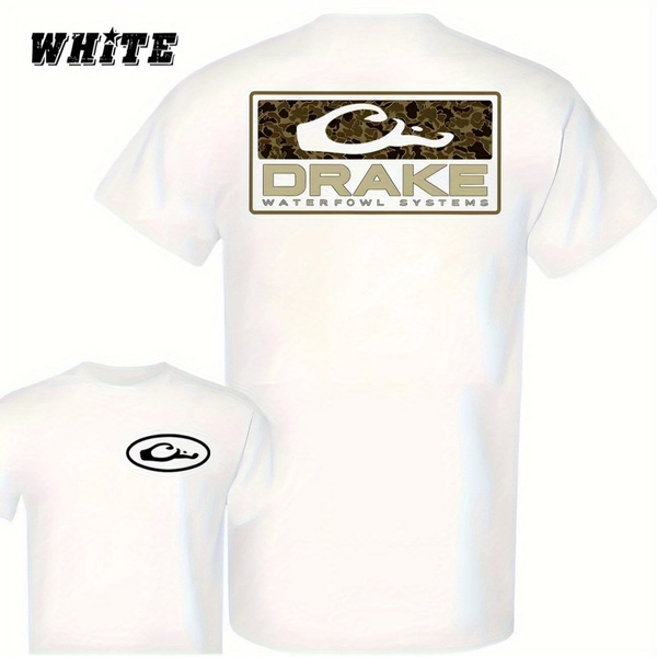 Men's Cotton Hunting T-Shirt - Double-Sided Camo & Platypus Fishing Print, Loose Fit Short Sleeve Outdoor Shirt, Breathable All-Season Casual Top for Fishing, Hiking & Adventure Lifestyle, Fishing Shirt, Adventure Clothing