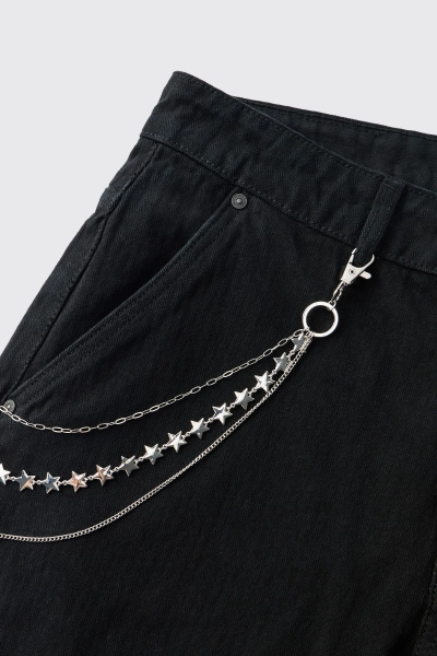 Silver boohooMAN Star Jean Chain | Boohoo USA