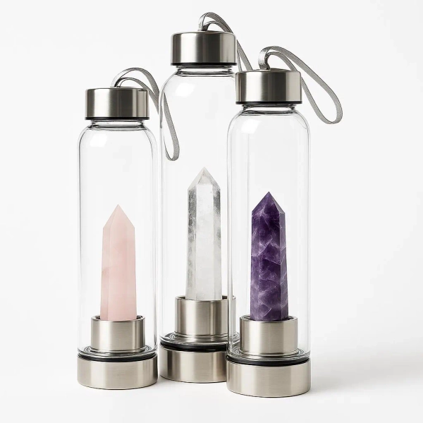 Crystal Infused Water Bottle: Amethyst, Rose Quartz, or Clear Quartz