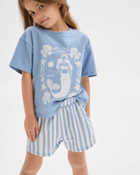 Australian Cotton T-Shirt & Shorts 2 Piece Set - Blue