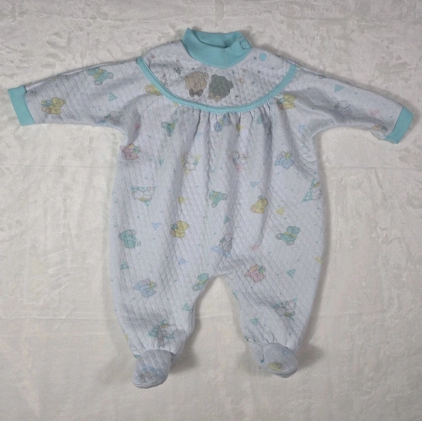 Vintage 1980s Healthtex Baby Sleeper Footed Teddy Bear Print USA 12M