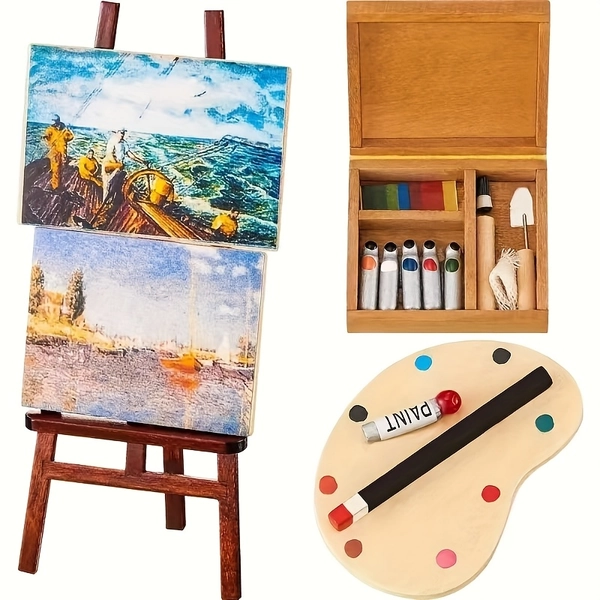 3pcs Miniature Dollhouse Artist Painting Studio Set with - 1:12 Scale Realistic Art Box, Easel & Paints - Compatible with Dollhouse Accessories, DIY Miniature Art Studio for Dollhouse Play & Display - Ideal for Miniature Dollhouse Lovers, Collectors & Educational Art Projects - Includes Paints, Paint Box & Easel - Compact & Detailed Miniature Art Studio Set, Doll House Decoration Miniature, Accessories for Dolls, Doll Blanket, Dollhouse Accessories And Furniture,