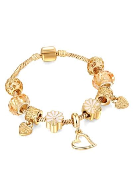 1pc Versatile & Stylish Valentine's Day Heart Series Beaded Bracelet, Flower Design, Suitable For Women Daily & Dating Wear Valentines,Mom,Mother,Mother's Day,Gift