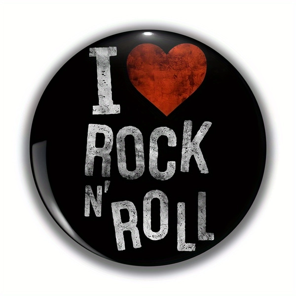 1pc Rock 'n' Roll Badge Pin - Black & White Rock Music Design with Red Heart Accent - Clothing, Backpack, Hat Decoration - Valentine's, Graduation, Sports Event Gifts - Unisex Accessory for Men & Women, Gift Idea, Bold Typography, Sturdy Backing, Festival Goers