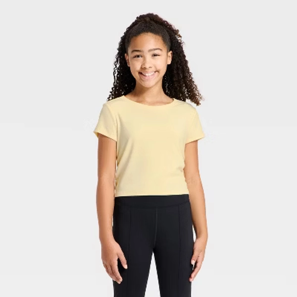 Girls' Twist-Back Ruched Ribbed T-Shirt - All In Motion™ Yellow M