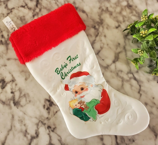 Vintage Christmas stocking - Rennoc - Baby's First Christmas - 15” - 1980's