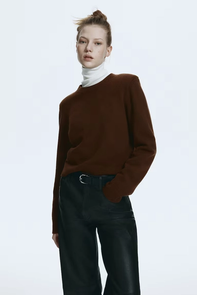 Shoulder-Pad Sweater - Dark brown