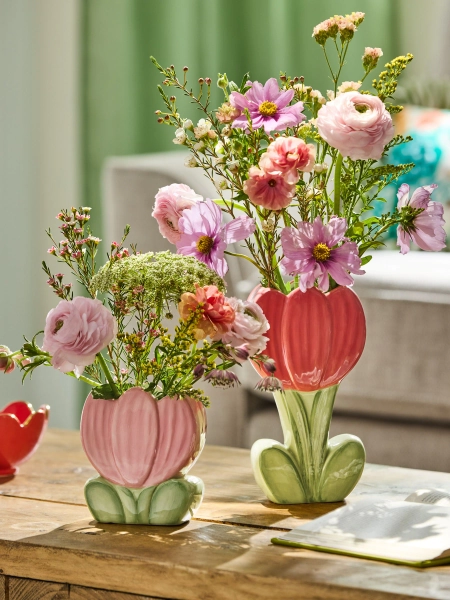 Lucy Tiffney Set of 2 Pink Tulip Vases