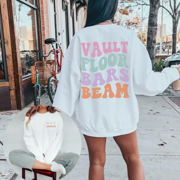 *Youth Small * Personalized Name Gymnastics Vault Floor Bars Beam Sweatshirt, Custom Girls Gymnast Sweatshirt, Gift for Gymnast, Youth & Adult Sizes