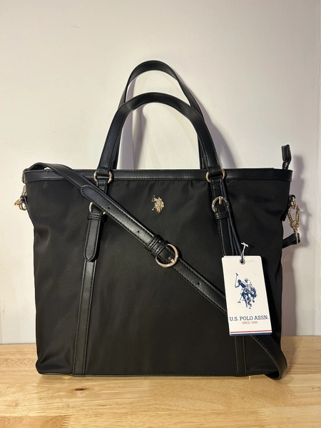 US Polo Assn Black &amp; Gold Nylon/PU Houston TOTE Bag - BESTSELLER BNWT FREE POST