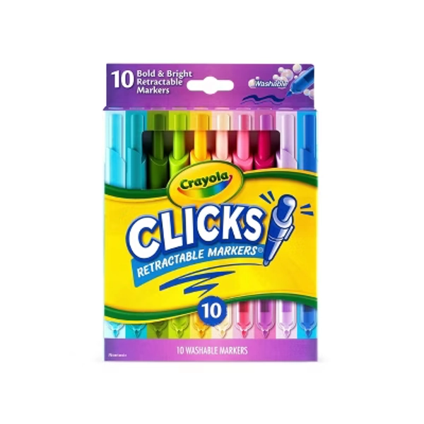 Crayola 10ct Clicks Retractable Washable Markers - Bold & Bright, Cute School Supplies, Gifts for Teachers and Kids, Ages 6+