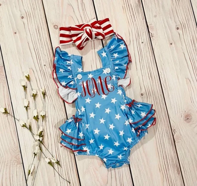 Baby Girl Patriotic Bubble Romper