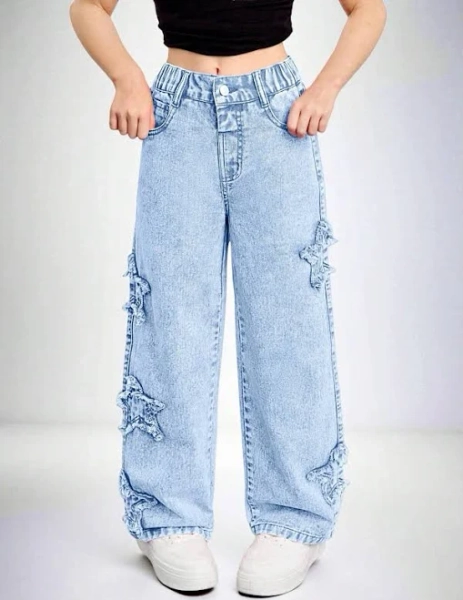 SHEIN Girls' Y2k Embroidered Flared Jeans