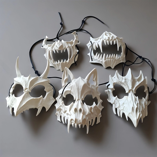 Spooky Black And White Animal Skeleton Masks, Set of 5, Made from Plastic, Perfect for Halloween And Easter Celebrations, Suitable for Various Festive Occasions, for Both Men And Women
