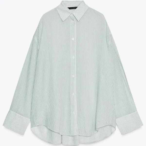 Zara Women's Oversized Striped Gauze Shirt