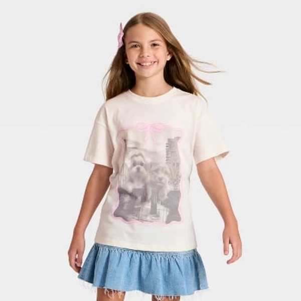 Girls' Short Sleeve 'City Dogs' Oversized Graphic T-Shirt - Cat & Jack™ Cream XS