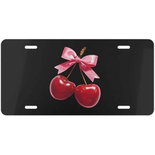 Girly License Plate, Cherry Vanity License Plate, Cute Front License Plate, Cherry Coquette, Black Pretty License Plate