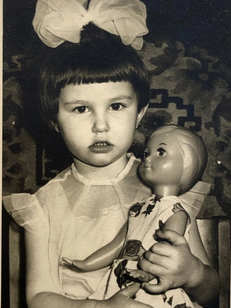 Ukrainian Little Girl Child Old Doll B&amp;W Photo Vintage Snapshot 1970s